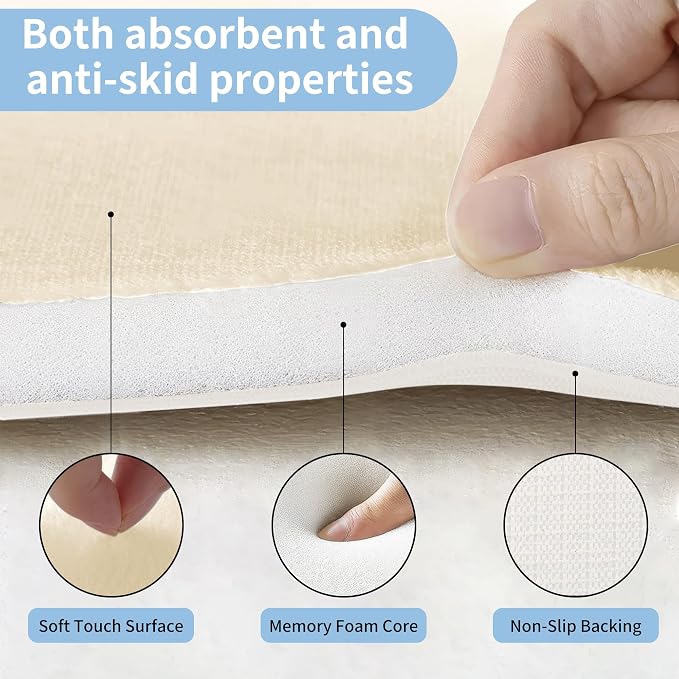 Cupic Cupid Memory Foam Bath Mat 24"×20", U-Shaped Bathroom Rugs, Cream | Soft Touch, Cushioned Comfort, Non Slip Bathroom Mat, Super Absorbent & Quick Dry, Machine Washable for Shower, Tub & Vanity
