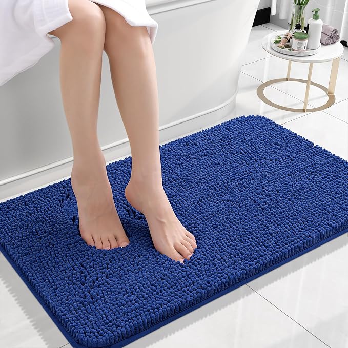 OLANLY Small Bathroom Rugs 24x16, Extra Soft Absorbent Chenille Bath Rugs | Royal Blue, Quick-Drying Rubber Backing, Machine Washable Bath Mat for Bathroom Floor, Tub and Shower, Home Decor Accessories