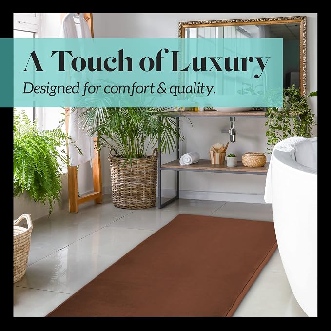 Memory Foam Bath Mat Non Slip Absorbent Super Cozy Velvet Bathroom Rug Carpet (22 inches X 36 inches, Brown)