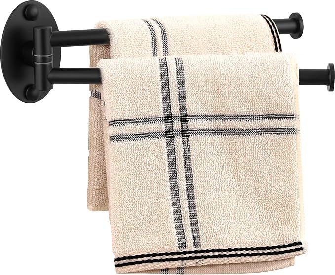 KES Black Swivel Towel Bar for Bathroom 9-Inch Swing Out Double Towel Bar 2-Arm Kitchen Wall Mounted SUS 304 Stainless Steel Matte Black, A2106S23-BK