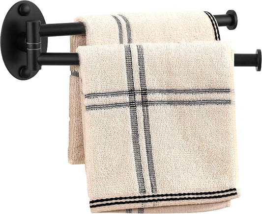 KES Black Swivel Towel Bar for Bathroom 9-Inch Swing Out Double Towel Bar 2-Arm Kitchen Wall Mounted SUS 304 Stainless Steel Matte Black, A2106S23-BK