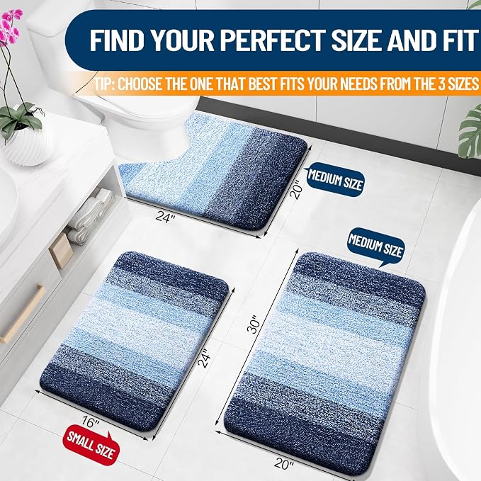 OLANLY Large Bathroom Rugs 44x32, Extra Soft Absorbent Microfiber Bath Rugs | Navy, Non-Slip Quick-Drying Rubber Backing, Machine Washable Plush Bath Mat for Floor, Tub and Shower, Home Decor Accessories