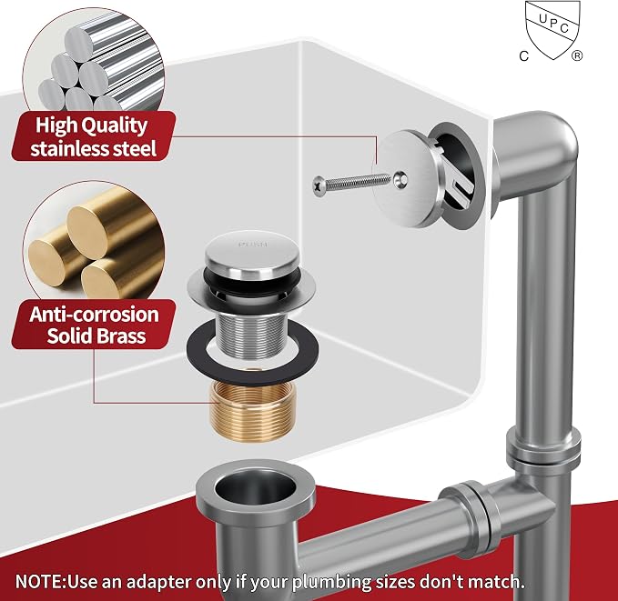 PRIMSOPH Tip-Toe Tub Drain Trim Kit with One Hole Overflow Faceplate Conversion Kit Assembly Universal Fine Coarse Thread Replacement Brushed Nickel