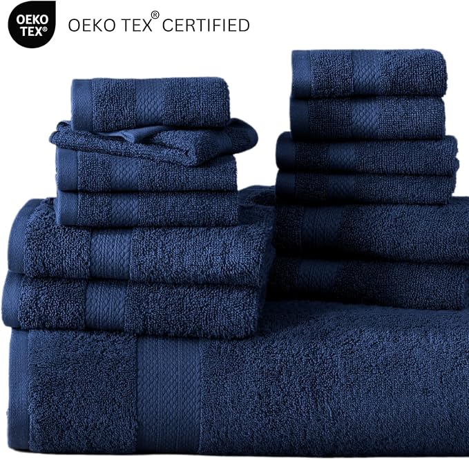 LANE LINEN Bathroom Towel Set 18 Piece Soft Absorbent Quick Dry - Navy | Set Of Towels - Easy-Care, Coordinated Colors, OEKO-TEX Certified, Ring-Spun Durability
