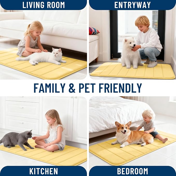OLANLY Memory Foam Large Bath Mat 44x32, Super Soft Absorbent Bathroom Rugs | Yellow, Quick Dry Bath Rug, Machine Washable Shower Floor Mats, Bathmat Carpet for Bathroom Floor, Tub and Shower