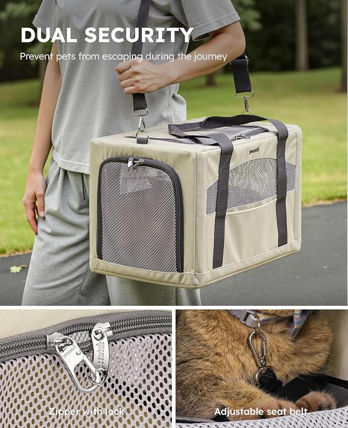 Pecute Cat Carrier Stable, Pet Carrier with Privacy Partition,Beige | Safe For Car Travel, Stable Steel Frame, Soft-Sided Pet Carrier Bag For Dogs And Cats Up To 11lbs, Foldable Design.