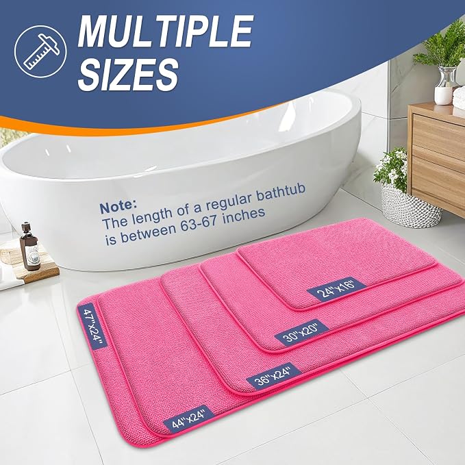 OLANLY Memory Foam Small Bathroom Rugs 24x16, Absorbent Bath Mat, Hot Pink | Soft Quick Dry Bath Rugs, Non-Slip Carpet, Machine Washable Mat for Bathroom Floor, Tub and Shower, Home Decor Accessories