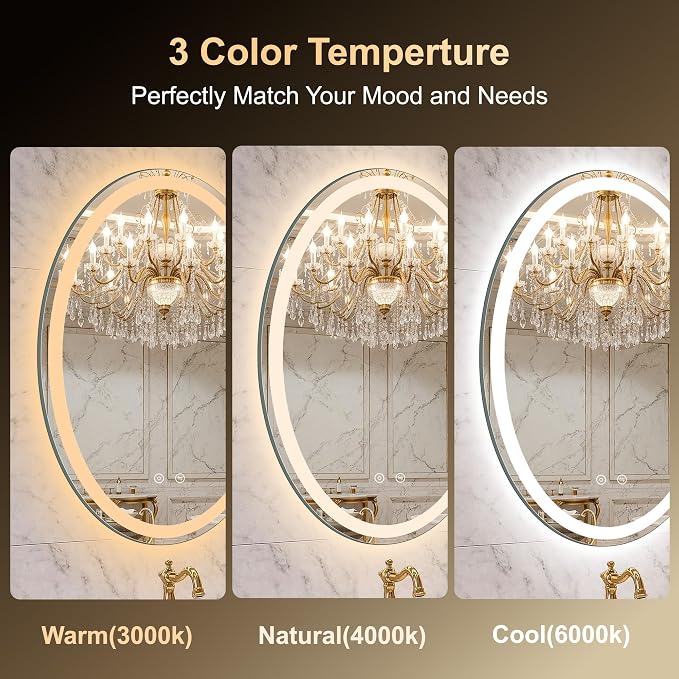 Oval LED Mirror for Bathroom,20x28 Lighted Vanity Mirror with Lights | Smart Anti-Fog, Dimmable 3 Color Modes, Backlit+Frontlit, Memory Function, HD Tempered Glass,Touch Sensor,Horizontal/Vertical