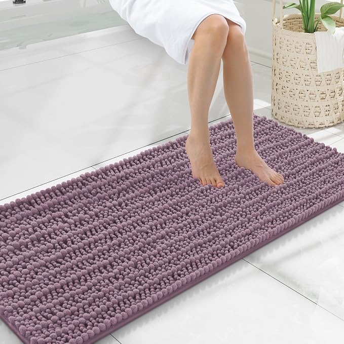Smiry Bathroom Rugs 47X20, Extra Soft Rubber Backing Chenille Bath Mats | Deep Plum Machine Washable Non Slip Quick Dry Bath Mats for Bathroom Floor, Tub, Shower, Home Decor Accessories