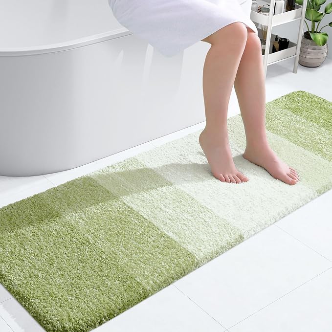 OLANLY Bathroom Runner Rug 59x20, Extra Soft Absorbent Microfiber Bath Rugs | Mustard Yellow, Non-Slip Quick-Drying Rubber Backing, Washable Long Bath Mat for Floor, Tub and Shower, Home Decor