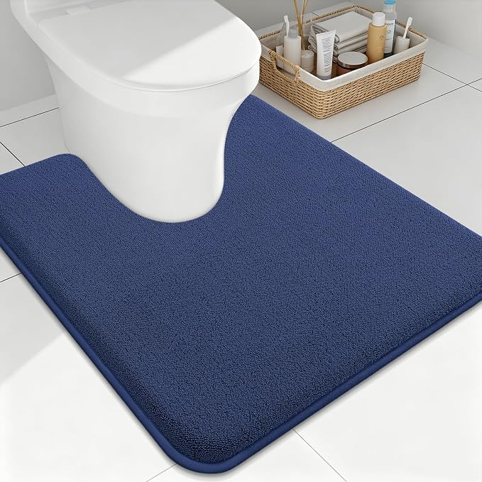 Smiry Memory Foam Toilet Rugs U Shaped 24x20, Extra Soft Bath Mat | Navy Blue Quick Dry, Machine Washable Bath Mats for Bathroom, Shower, Tub and Home Decor Accessories