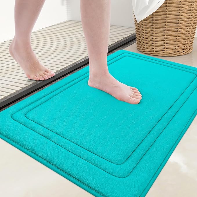 Grandaily Memory Foam Bath Mat Rug 30x20, Ultra Soft, Non-Slip and Absorbent Bathroom Rugs, Machine Wash Dry, Comfortable Bath Carpet for Bathroom Floor, Tub and Shower, Teal