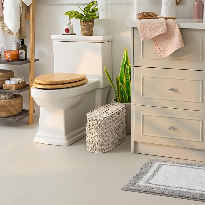GRANNY SAYS Toilet Paper Storage Basket with Lid, Freestanding Toilet Paper Holder, Bathroom Organizers and Storage, Wicker Basket for Bathroom Storage, Butter Milk