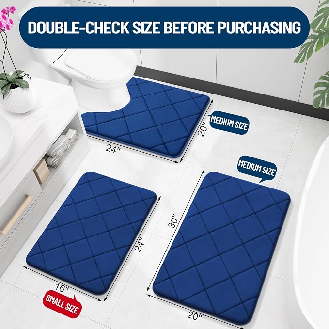 OLANLY Memory Foam Bath Mat 47x17, Ultra Soft and Absorbent Bathroom Rugs | Navy, Quick Dry, Machine Washable Shower Bath Rugs, Comfortable Bath Carpet for Bathroom Floor, Tub and Shower