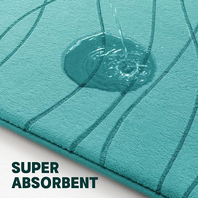 Bathroom Rugs Set 5 Piece, Memory Foam Bath Mat Teal | Ultra Soft, Absorbent, Non-Slip, Machine Washable, for Bathroom, Sink and Toilet