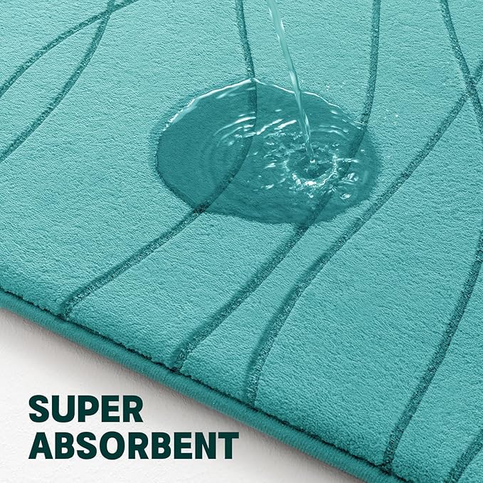 Bathroom Rugs Set 3 Piece, Memory Foam Bath Mat Teal | Ultra Soft, Absorbent, Non-Slip, Machine Washable, for Bathroom, Sink and Toilet