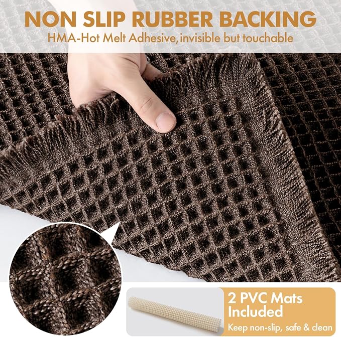 MIULEE Set of 2 Waffle Bathroom Rugs Boho Bath Mat Chocolate 17x24 Inch | Non Slip, Super Absorbent, Washable, Ultra Soft, Rubber Backed, Small Bath Rugs for Bathroom Floor Tub Shower