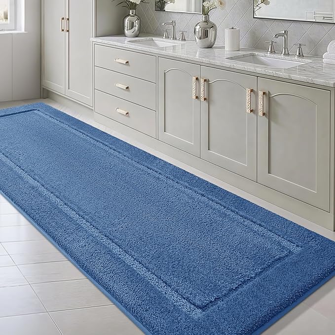 IM HOME Bathroom Rugs 59"x20", Ultra Soft Thick Plush Fluffy Microfiber Absorbent Bath Mat, Non-Slip Backing, Machine Washable Bath Mats for Bathroom Floor, Tub and Shower, Blue