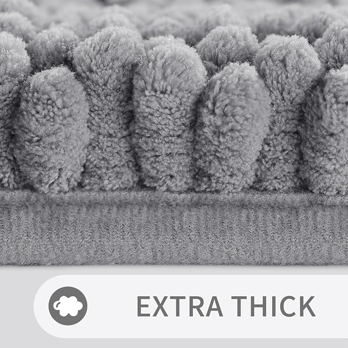Yimobra U Shaped Toilet Rug Set, Absorbent Chenille, 24x17+24x20, Gray | Soft Plush Chenille Shower Rugs for Bathroom Floor Sink Tub and Shower Outside, Non Slip Machine Washable Quick Dry