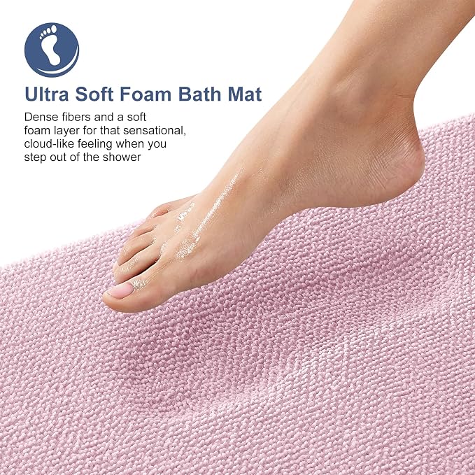OLANLY Thick Memory Foam Bathroom Rug 30x20, Absorbent Bath Mat, Dusty Rose | Soft Quick Dry Bath Rugs, Non-Slip, Machine Washable Carpet for Bathroom Floor, Tub and Shower, Home Decor Accessories