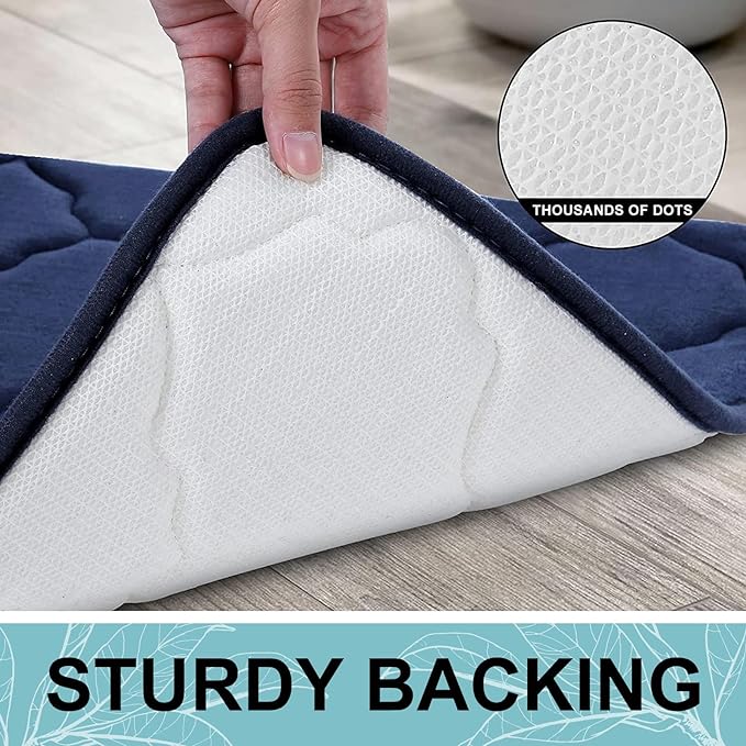 OLANLY Memory Foam Bath Mat Rug 36x24, Ultra Soft Bathroom Rugs, Navy | Thick Absorbent Carpet, Non-Slip Backing, Machine Washable, for Bathroom Floor, Tub, Shower and Home Decor Accessories