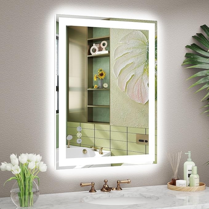 24x32 LED Bathroom Mirror, 6000LM, Separate Front and Back Lights | Shatter-Resistant Tempered Glass,Auto-Off Defogger,3 Color Modes,Smooth Dimming,Smart Memory Setting