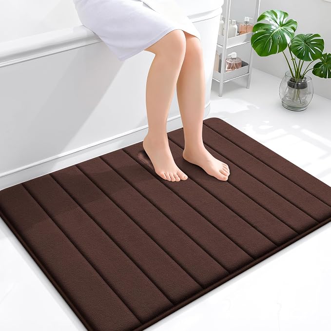 OLANLY Memory Foam Large Bath Mat 40x32, Super Soft Absorbent Bathroom Rugs | Brown, Quick Dry Bath Rug, Machine Washable Shower Floor Mats, Bathmat Carpet for Bathroom Floor, Tub and Shower