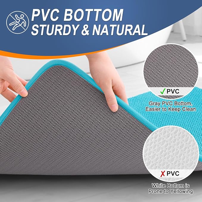 OLANLY Memory Foam Bathroom Runner Rugs 44x24, Absorbent Long Mat, Aqua Sky | Soft Quick Dry Bath Rugs, Non-Slip Carpet, Machine Washable Mat for Bathroom Floor, Tub and Shower, Home Decor Accessories