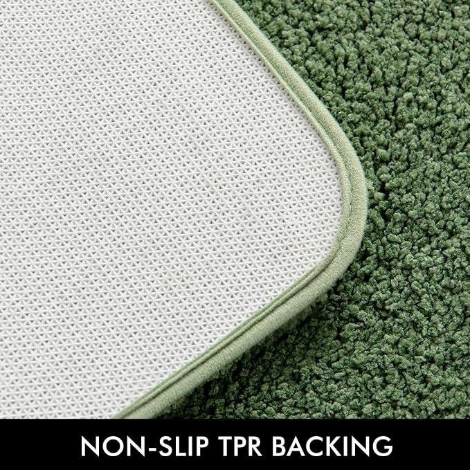 MIULEE Moss Green Bathroom Rugs Set 2 Piece Soft Bath Mats 20x20+20x32 Inch | Absorbent Microfiber Bath Mat and U-Shaped Toilet Rug, Non Slip, Quick Dry, for Bathroom Floor Tub Showers, Machine Washable