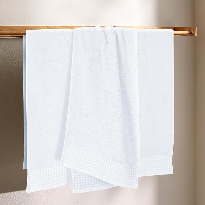 GLAMBURG Ultra Soft 4 Pack Oversized Bath Towel Set 27x54 inches, 100% Cotton Bath Towels, Highly Absorbant Compact Quickdry & Lightweight Towel, Ideal for Gym Travel Camp Pool - White