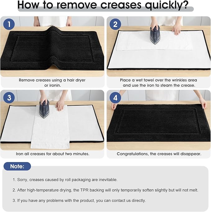 Bathroom Rugs 36"x24", Ultra Soft Thick Plush Fluffy Microfiber Absorbent Bath Mat, Non-Slip Backing, Machine Washable Bath Mats for Bathroom Floor, Tub and Shower, Home Decor Accessories, Black