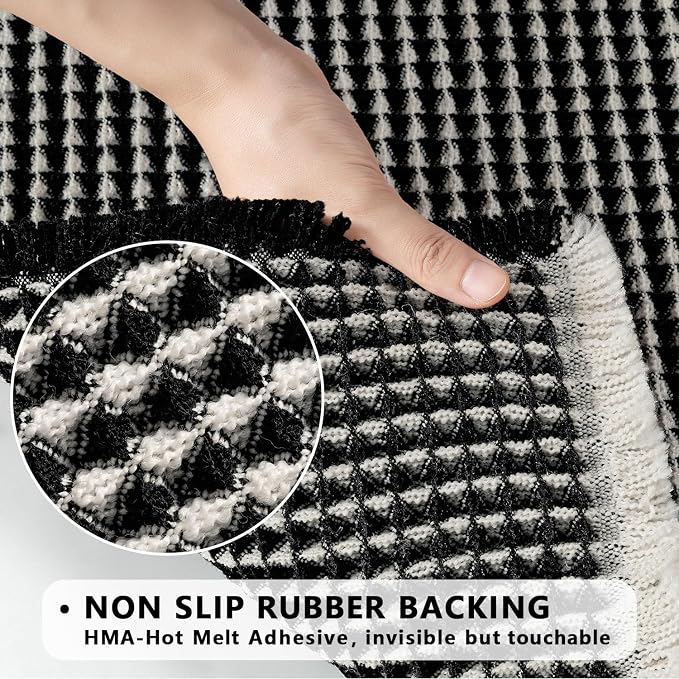 MIULEE Set of 2 Waffle Bathroom Rugs Boho Bath Mat Black&Cream 18x30 Inch | Non Slip, Super Absorbent, Washable, Ultra Soft, Rubber Backed Bath Rugs for Bathroom Floor Tub Shower