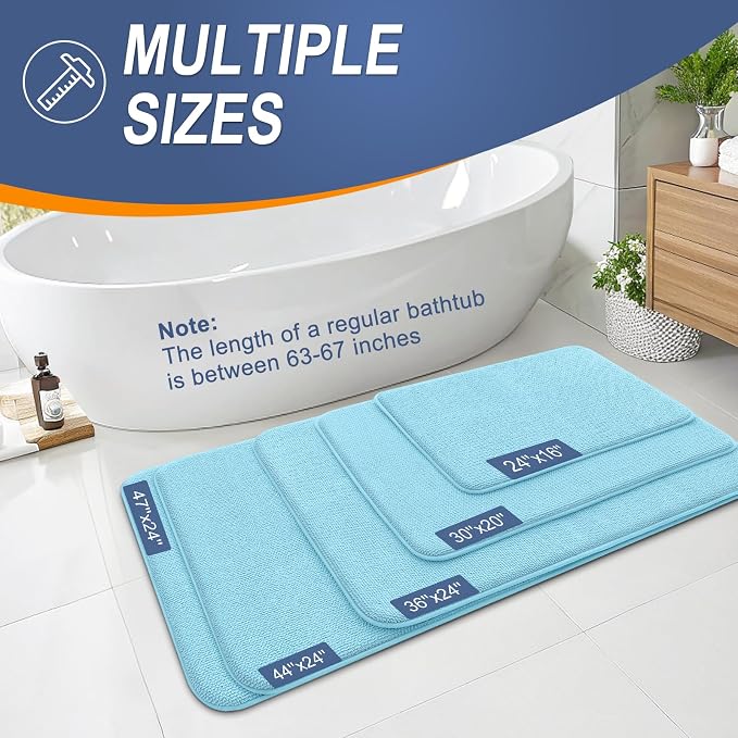 OLANLY Thick Memory Foam Bathroom Rugs 30x20, Absorbent Bath Mat, Sky Blue | Soft Quick Dry Bath Rugs, Non-Slip, Machine Washable Carpet for Bathroom Floor, Tub and Shower, Home Decor Accessories