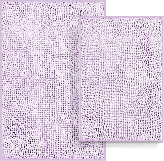 RUN HELIX Bath Mat Rug,24x17+20x32 Inches, Non-Slip Bathroom Rug Set 2 Piece, Comfortable, Soft, Super Water Absorption, Thick Bath Rugs, Easier to Dry for Bathroom Floor Rugs, Lavender Purple