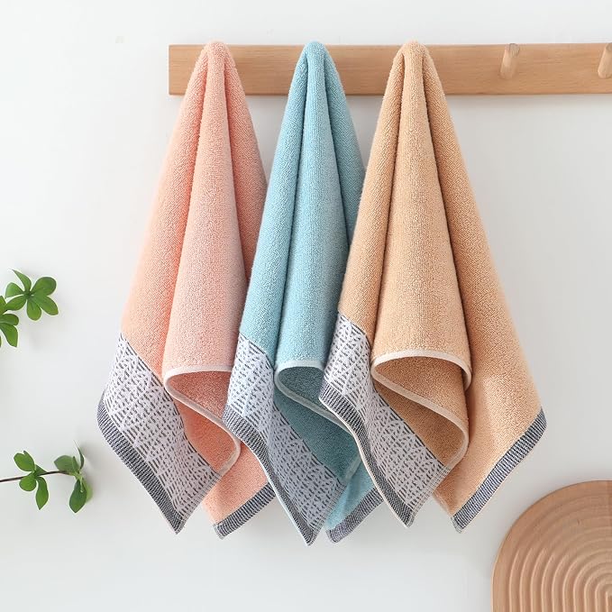3 Pack Leaf Print Hand Towels, Decorative Cotton Soft | Highly Absorbent Towels Set for Bathroom, Face Spa, Kitchen, 13 x 30 Inches
