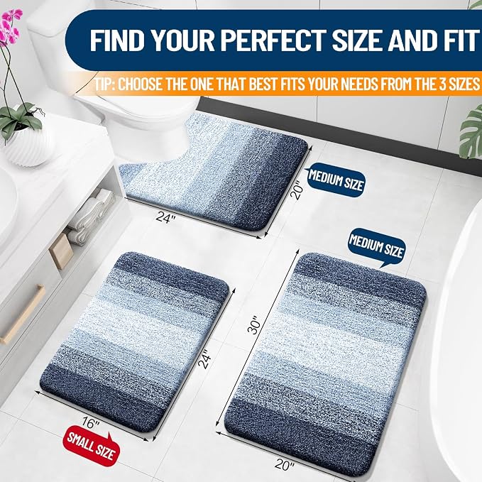 OLANLY Bathroom Rugs Mat 34x21, Extra Soft Absorbent Microfiber Bath Rugs | Navy Blue, Non-Slip Quick-Drying Rubber Backing, Washable Plush Bath Mat for Floor, Tub and Shower, Home Decor Accessories