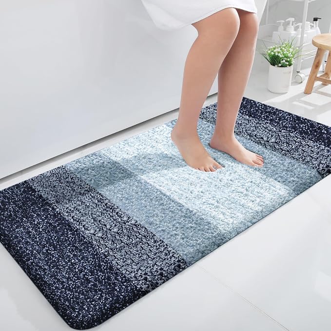 OLANLY Bathroom Runner Rug 44x24, Extra Soft Absorbent Microfiber Bath Rugs | Airy Blue, Non-Slip Quick-Drying Rubber Backing, Washable Long Bath Mat for Floor, Tub and Shower, Home Decor