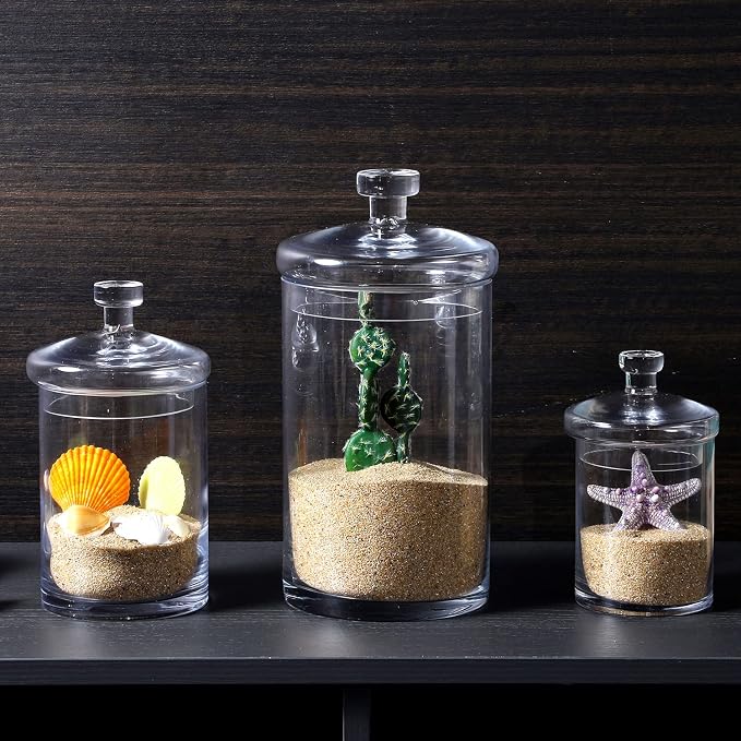 MyGift Glass Storage Jars with Lids, Kitchen & Bath Storage, Set of 3 | Add timeless charm to kitchens, bathrooms, weddings, and candy buffets with clear glass apothecary jars and matching lids