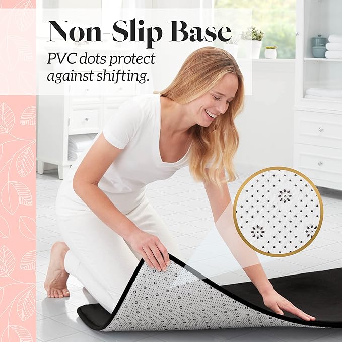 Memory Foam Bath Mat Non Slip Absorbent Super Cozy Velvet Bathroom Rug Carpet (22 inches X 36 inches, Black)