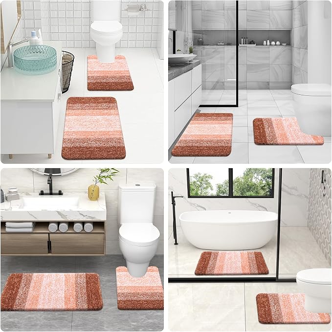 OLANLY Micorfiber Bathroom Rug Set 2 Piece, 30"x20"+24"x16" | Orange, Soft Absorbent Bath Rug Set, Non-Slip, Machine Wash Dry, Plush Shaggy Bath Mats for Bathroom