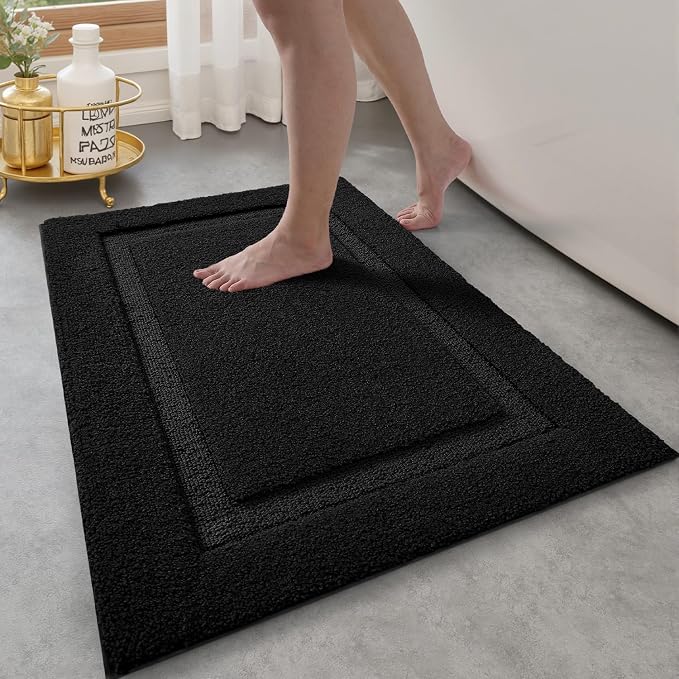 LUMI Ultra Soft Bathroom Rugs Absorbent, Non Slip Bath Mat 20x32, Black | Machine Washable with Rubber Backing, Quick Dry, Premium Microfiber Plush Carpet for Bathtub and Shower Floor
