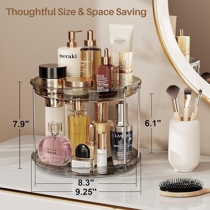 LAMU 2 Tier Lazy Susan Turntable Organizer 9.25'' Rotating Spice Rack Organization for Cabinet, Kitchen, Pantry, Countertop, Bathroom, Vanity, Medicine Cabinet Organizer, Grey