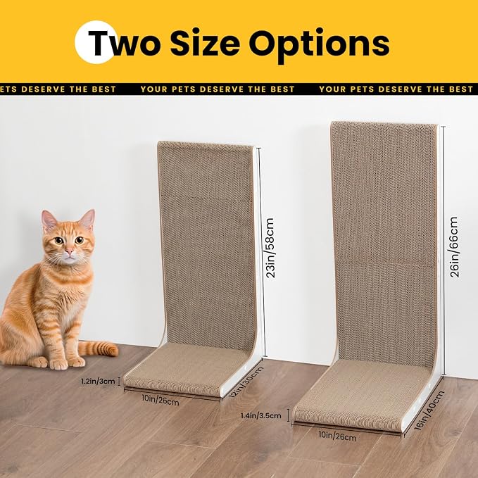 Conlun Cardboard Cat Scratcher, 23" L-Shaped Scratch Pad, Vertical Wall-Leaning Scratching Board to Protect Furniture for Indoor Cats, White