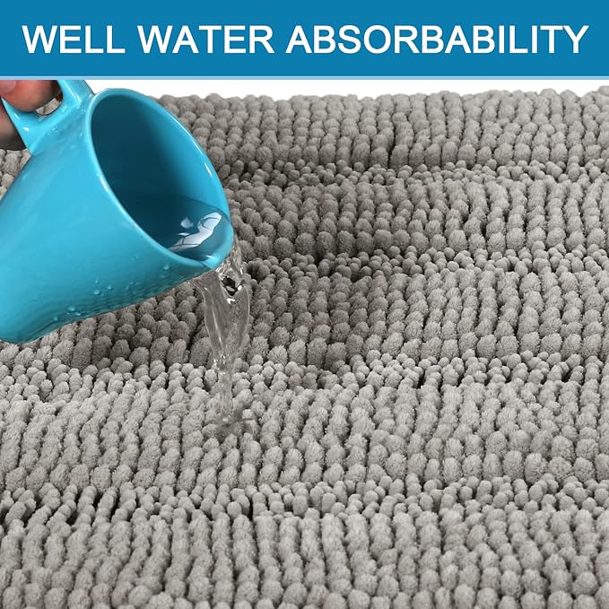 Non Slip Thick Shaggy Chenille Bathroom Rug Mat Set Extra Soft and Absorbent Striped Floor Rugs, 2 Piece, Machine-Washable