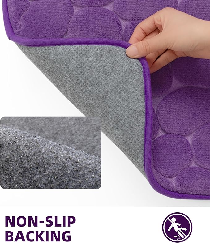 YIHOUSE Memory Foam Runner Rug, Cobblestone Bathroom Runner Rugs Super Water Absorbent Bath Mats for Bathroom Machine Washable Bath Rugs for Hallway Bedroom Laundry Room(24 x 47,Eggplant)