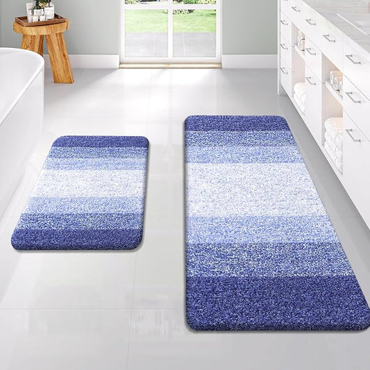 OLANLY Micorfiber Bathroom Rug Set 2 Piece, 47"x20"+24"x16" | Blue-Violet, Soft Absorbent Bath Rug Set, Non-Slip, Machine Wash Dry, Plush Shaggy Bath Mats for Bathroom