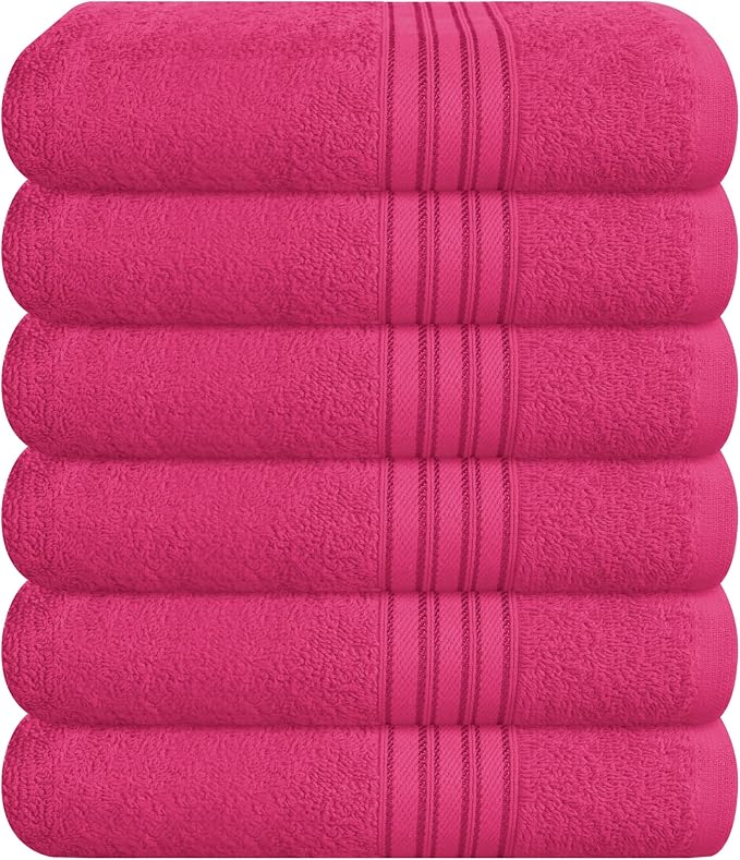 BOUTIQUO Ultra Soft Cotton 6 -Piece Hand Towel Set 16x24 Inch, Ideal for use in Bathroom, Kitchen, Gym, Spa & General Cleaning, Compact & Lightweight Multi Purpose Hand Towels - Hot Pink