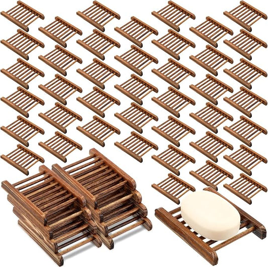 Potchen Bamboo Soap Dish Wooden Hand Craft Soap Case for Shower Rectangular Bathtub Shower Dish Accessories for Home Bathroom Kitchen Sponges(Charcoal,50 Pack)