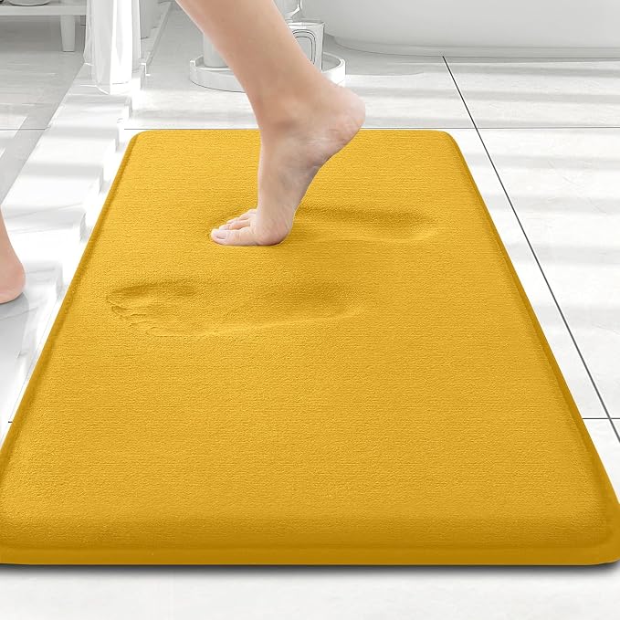 Smiry Memory Foam Bath Mat 24x16, Extra Soft and Absorbent Bathroom Rugs | Yellow, Quick Dry Machine Washable Non-Slip Bath Mat for Bathroom Floor, Shower and Tub