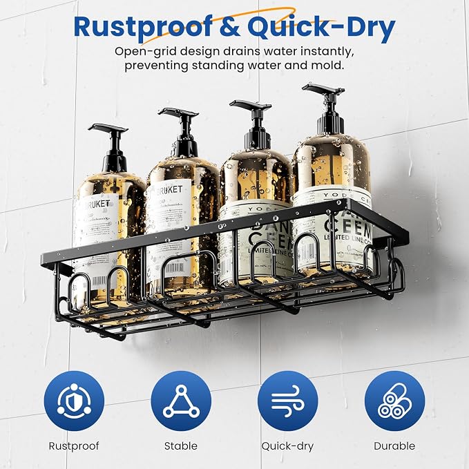 PKBD Shower Caddy, 3 Pack Shower Shelves for Bathroom, Dark black